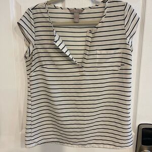 White and Navy Blue Fitted Blouse